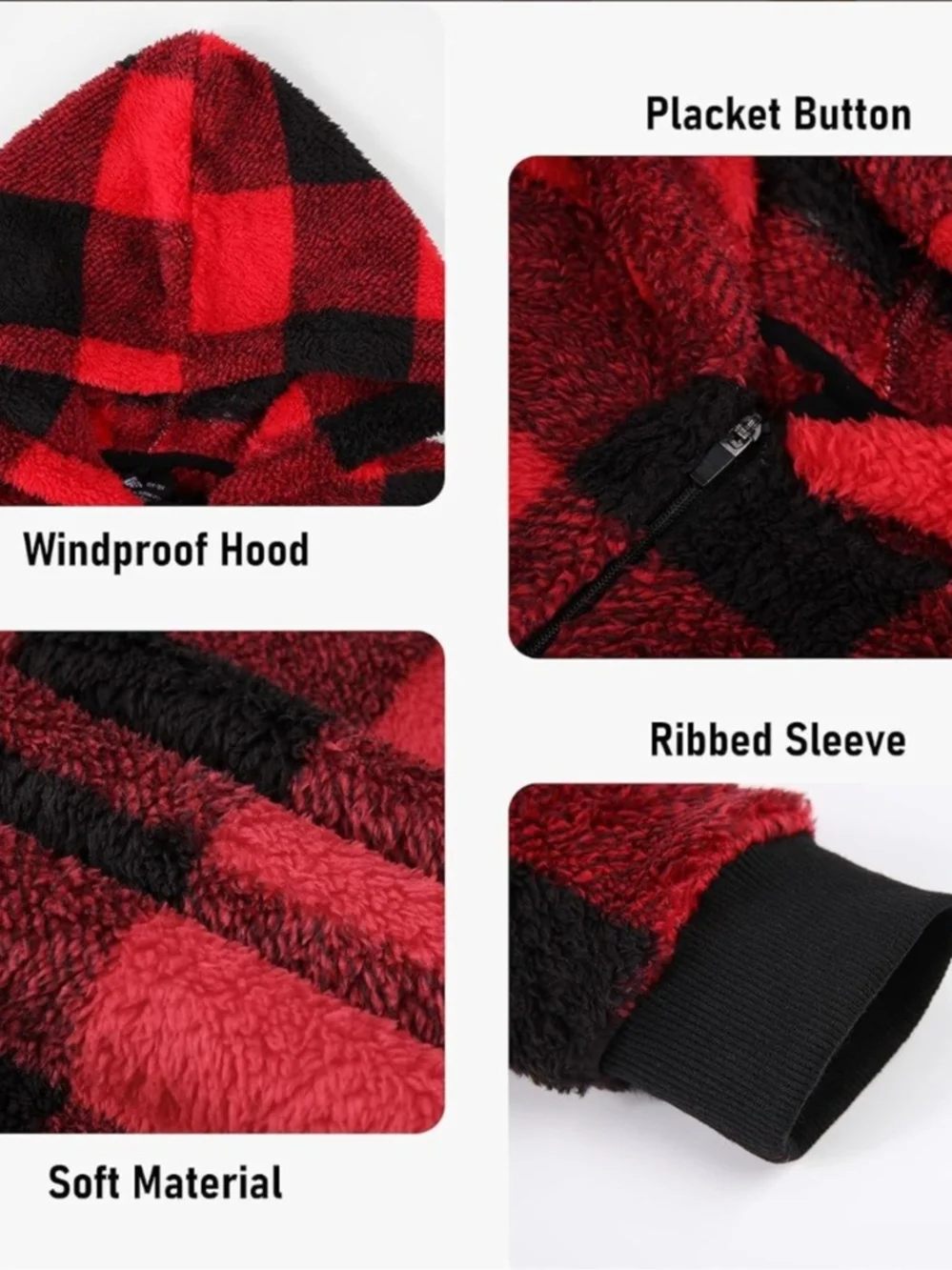 Girls Size 8-9  Red & Black Buffalo Plaid Sherpa Hoodie